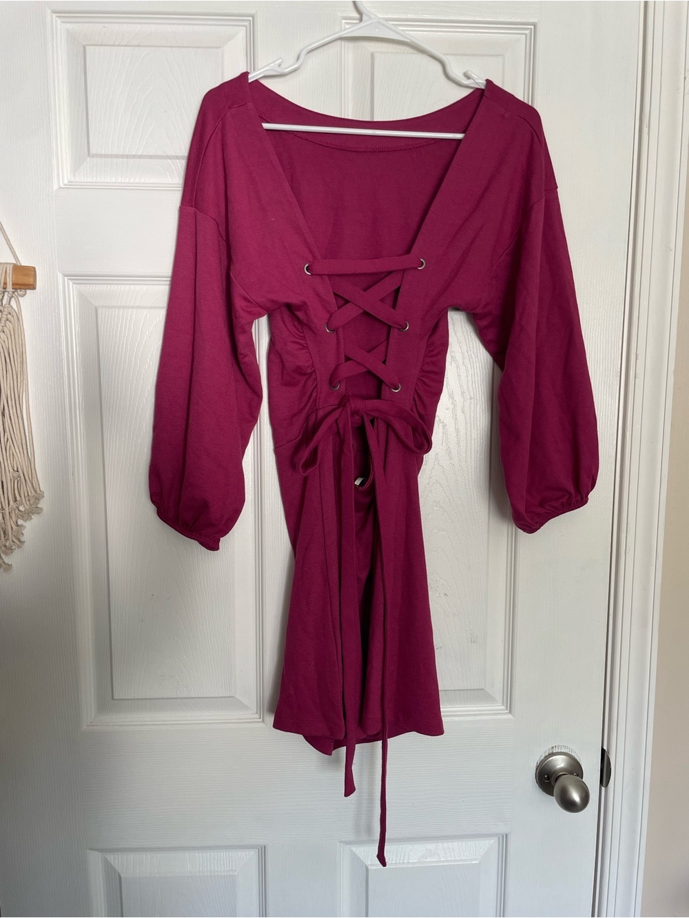 Free People Women's size Small Lace-Up Back Fuchsia Mini Dress